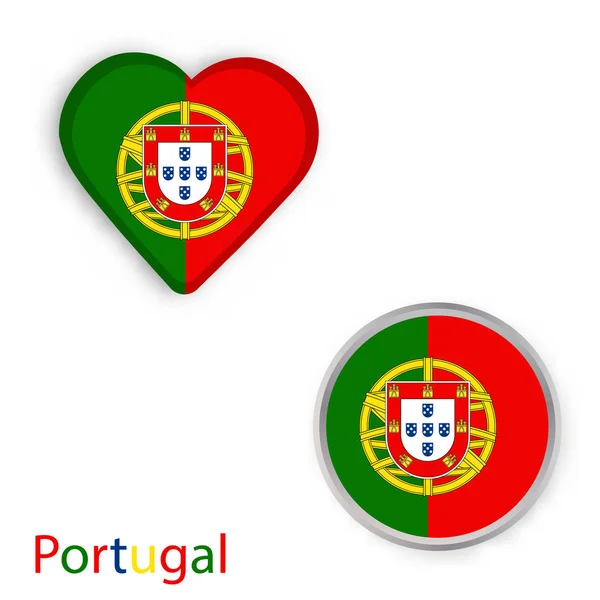 Corazón y círculo símbolos con la bandera de Portugal . — Archivo Imágenes Vectoriales