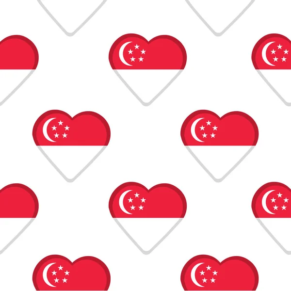 Pola mulus dari hati dengan bendera Singapura . - Stok Vektor