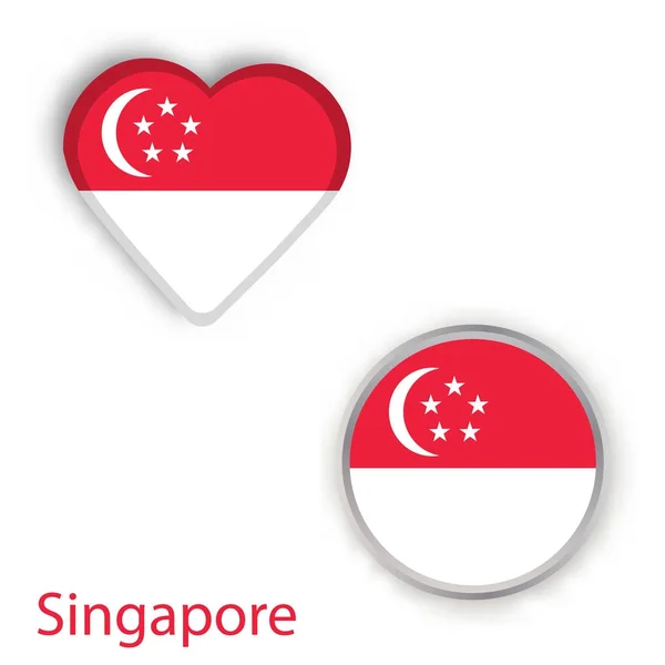 Hati dan lingkaran simbol dengan bendera Singapura . - Stok Vektor