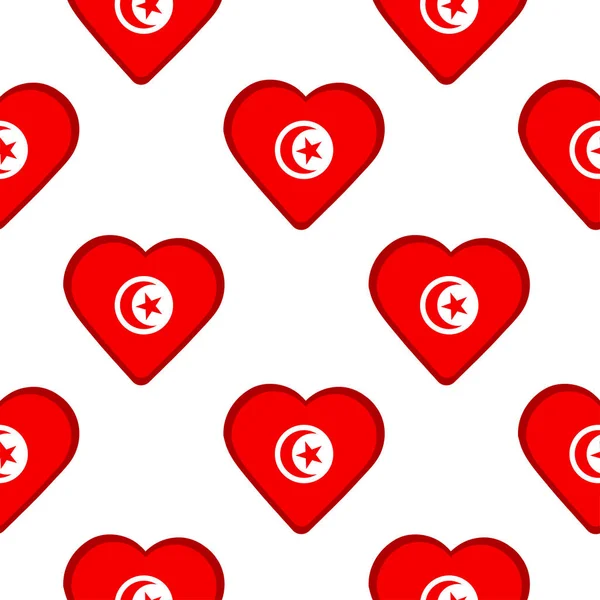 Naadloze patroon van harten met vlag van Tunesië. — Stockvector