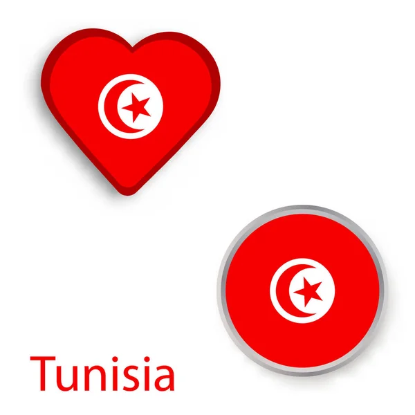 Hart en cirkel symbolen met vlag van Tunesië. — Stockvector