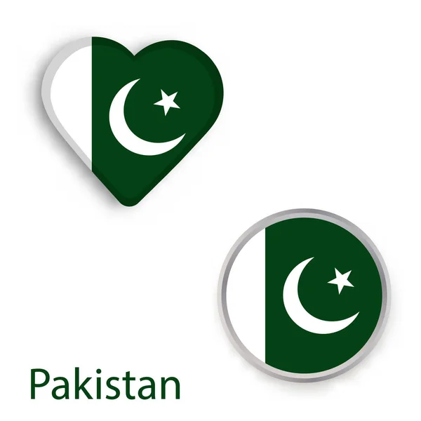Srdce a kruh symboly s vlajka Pákistánu. — Stockový vektor