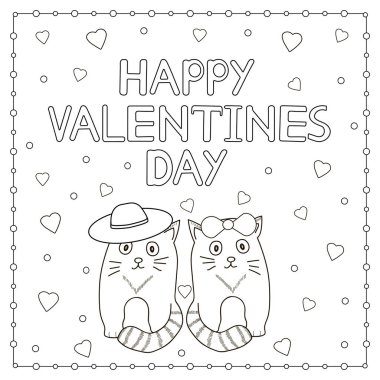 Mutlu Sevgililer günü el metin, kediler ve kalpleri çekilmiş. Boyama p