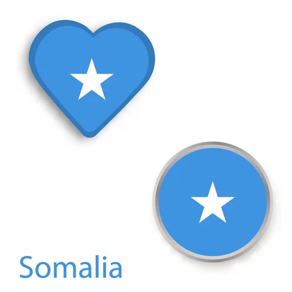Simboli cuore e cerchio con la bandiera di Somalia . — Vettoriale Stock