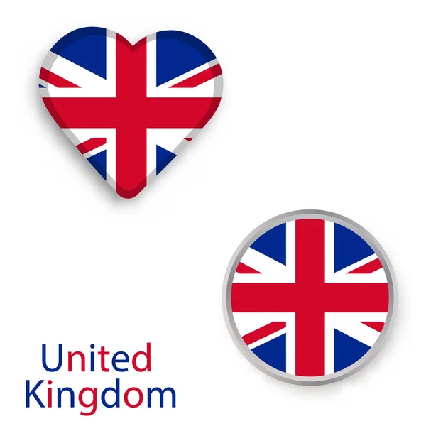 Srdce a kruh symboly s vlajkou Spojeného království. — Stockový vektor