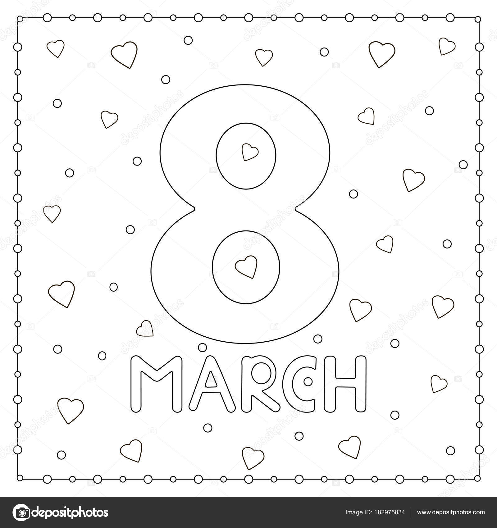8 Maart Kaart Met Hart Kleurplaat Stockvector Yasyazagoruiko