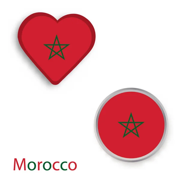Hart en cirkel symbolen met vlag van Marokko. — Stockvector