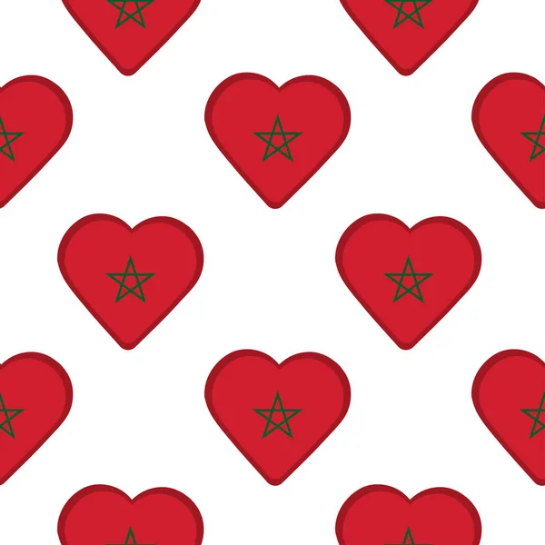 Naadloze patroon van het hart met de vlag van Marokko. — Stockvector