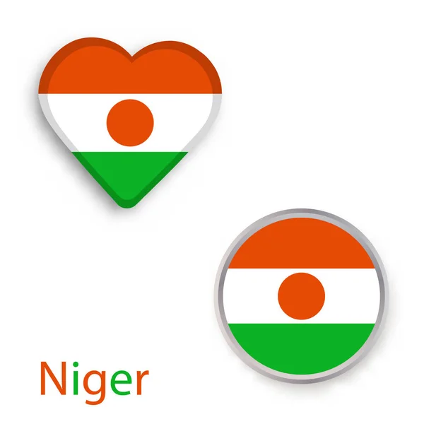 Heart and circle symbols with flag of Niger. — Stock Vector