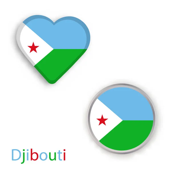 Hart en cirkel symbolen met vlag van Djibouti. — Stockvector