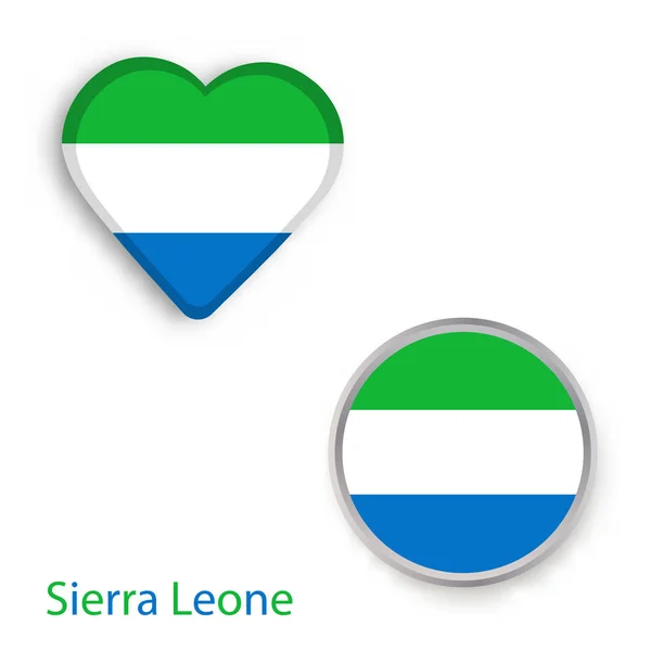 Símbolos de coração e círculo com bandeira de Serra Leoa . — Vetor de Stock