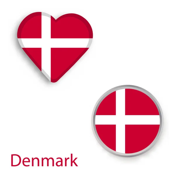 Herz- und Kreissymbole mit dänischer Flagge. — Stockvektor