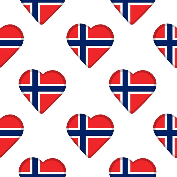 Бесшовный узор из сердец с флагом Норвегии . — стоковый вектор