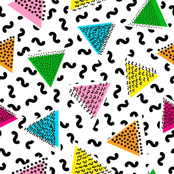 Colorful seamless pattern from triangles. Bright background. 80'