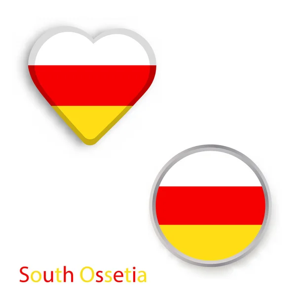 Heart and circle symbols with flag of South Ossetia. — Stock Vector