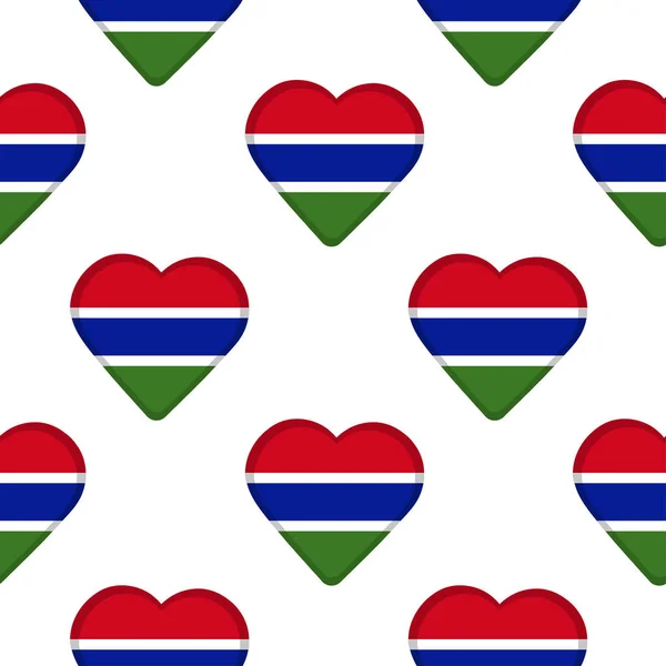 Nahtloses Muster aus den Herzen mit Flagge der Gambia. — Stockvektor