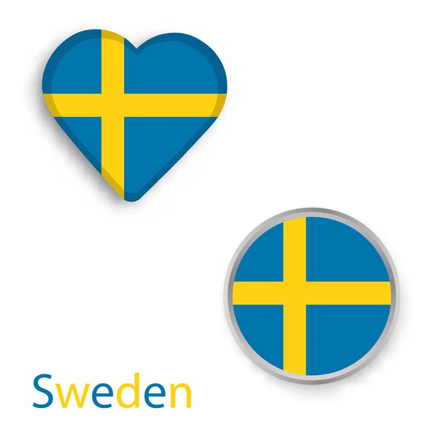 Szív és a kör szimbólumok Svédország zászlaja. — Stock Vector
