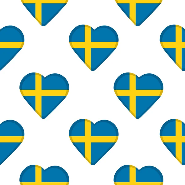 Nahtloses Muster aus den Herzen mit schwedischer Flagge. — Stockvektor