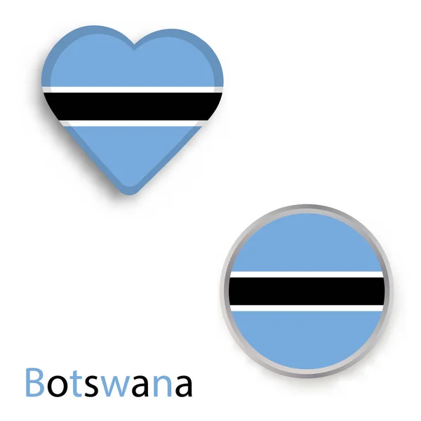 Simboli del cuore e del cerchio con la bandiera del Botswana . — Vettoriale Stock