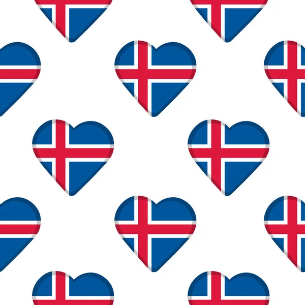 Nahtloses Muster aus den Herzen mit isländischer Flagge. — Stockvektor