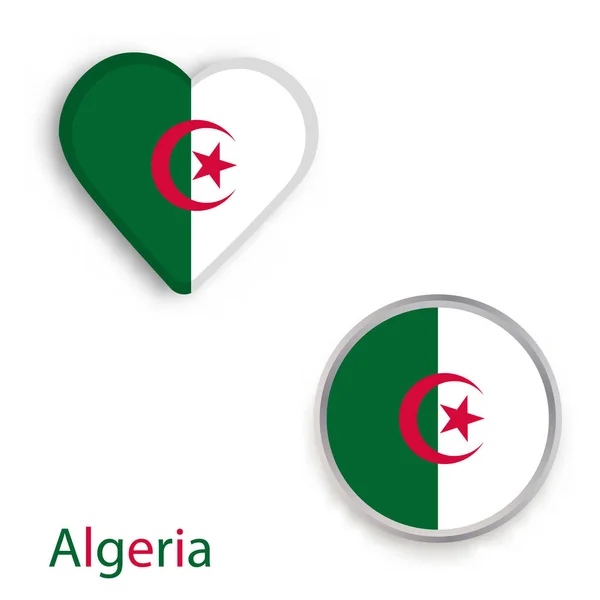 Hart en cirkel symbolen met vlag van Algerije. — Stockvector