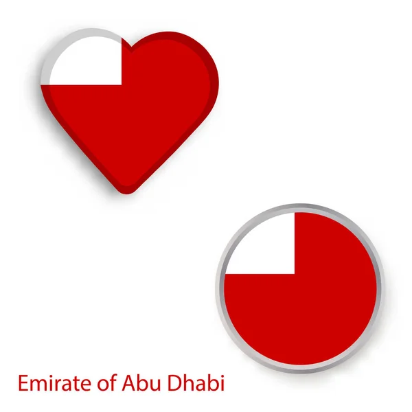 Srdce a kruh symboly s vlajkou Abú Dhabí. — Stockový vektor