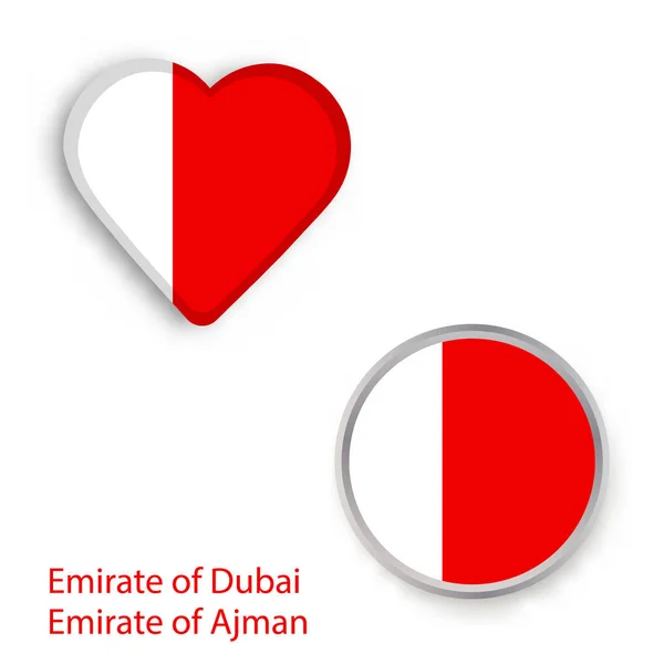 Srdce a kruh symboly s vlajkou v Dubaji a Ajman. — Stockový vektor