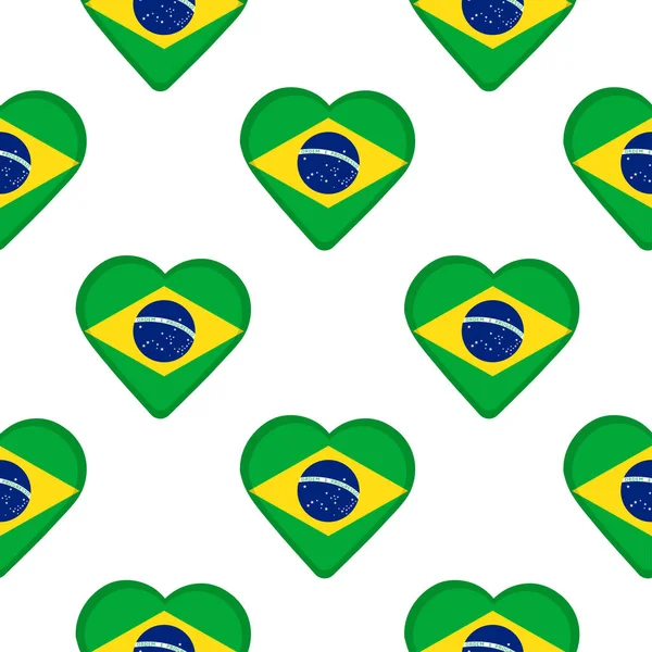 Patrón sin costuras desde los corazones con la bandera de Brasil . — Vector de stock