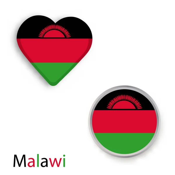 マラウイの国旗と心と円記号. — ストックベクタ