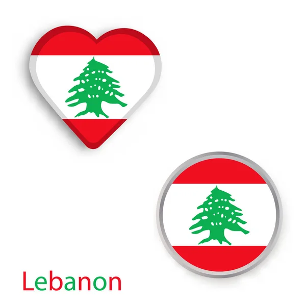 Hart en cirkel symbolen met vlag van Libanon. — Stockvector