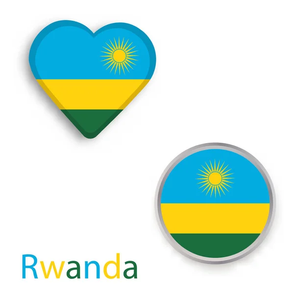 ルワンダの旗と心と円記号. — ストックベクタ