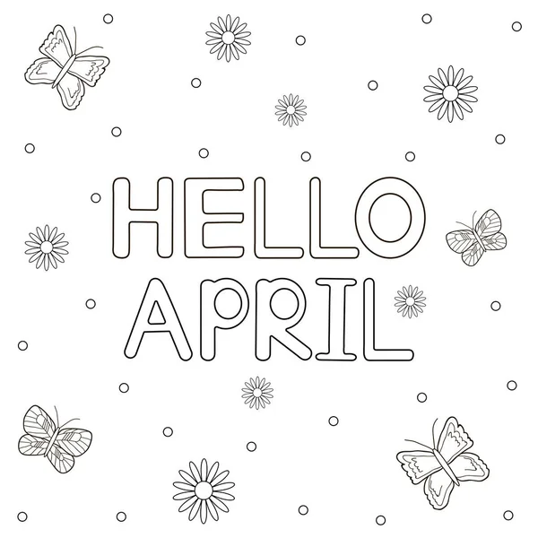 Hallo April Hintergrund mit Schmetterlingen und Blumen. Färbung pa — Stockvektor