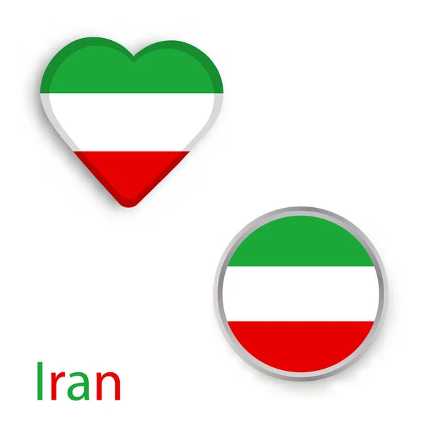 Símbolos de coração e círculo com cores de bandeira do Irã . — Vetor de Stock
