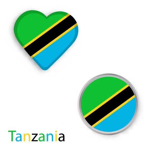 Simboli di cuore e cerchio con la bandiera di Repubblica Unita della Tanzani — Vettoriale Stock