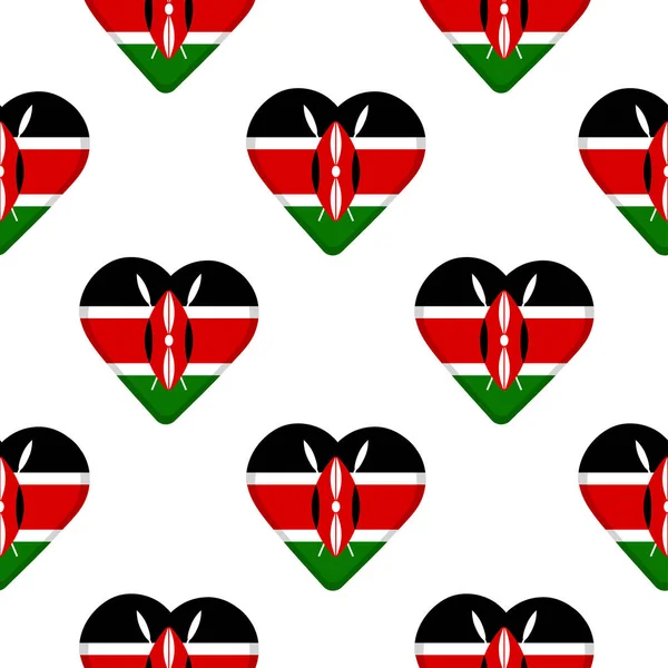 Modello senza cuciture dai cuori con bandiera della Repubblica del Kenya . — Vettoriale Stock