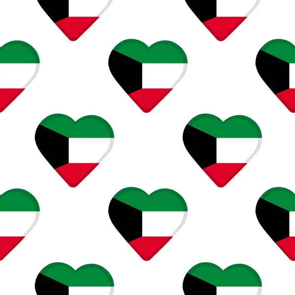 Seamless pattern from the hearts with flag of State of Kuwait. — Stock Vector