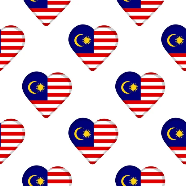 Pola mulus dari hati dengan bendera Malaysia . - Stok Vektor