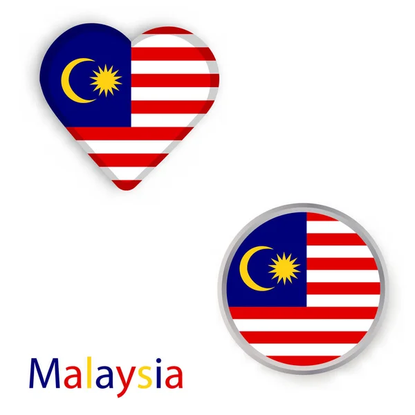 Heart and circle symbols with flag of Malaysia. — Stock Vector