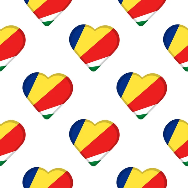 Naadloze patroon van het hart met de vlag van de Republiek van Seyche — Stockvector