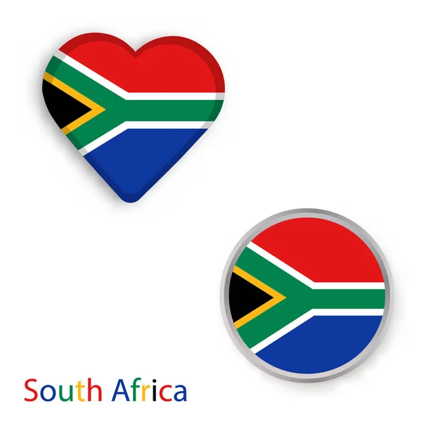 南アフリカ共和国の旗と心と円記号. — ストックベクタ