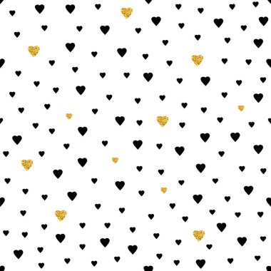 Siyah ve altın kalplerinden seamless modeli. 