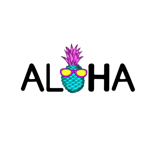 Aloha word and creative pineapple with sunglasses. — Stock Vector