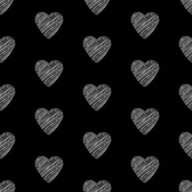 El ile Seamless Modeli beyaz kalpleri üzerinde siyah backg çizilmiş.