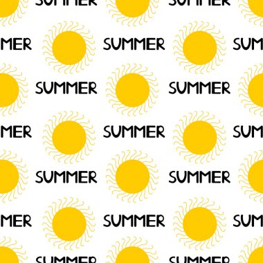 Dikişsiz desen sarı güneş ve siyah kelime yaz. Col