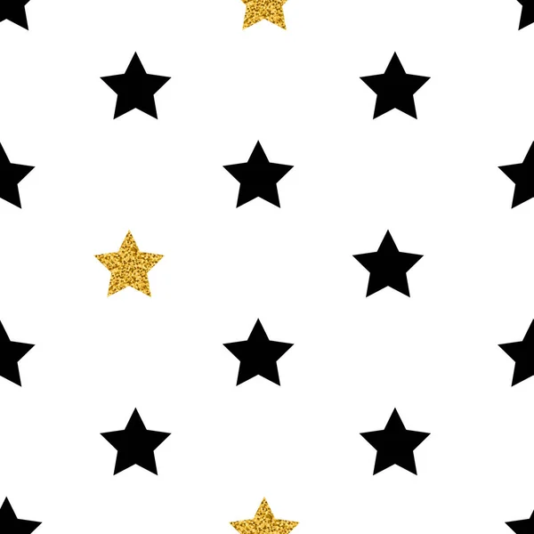 Patrón sin costuras con las estrellas negras y doradas . — Vector de stock