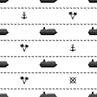 Kara gemilere, çapa, palmiye ağaçları ve tekerlek ile Seamless Modeli