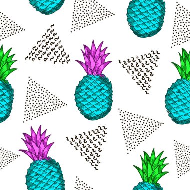 Renkli ananas ve siyah üçgenler ile Seamless Modeli.
