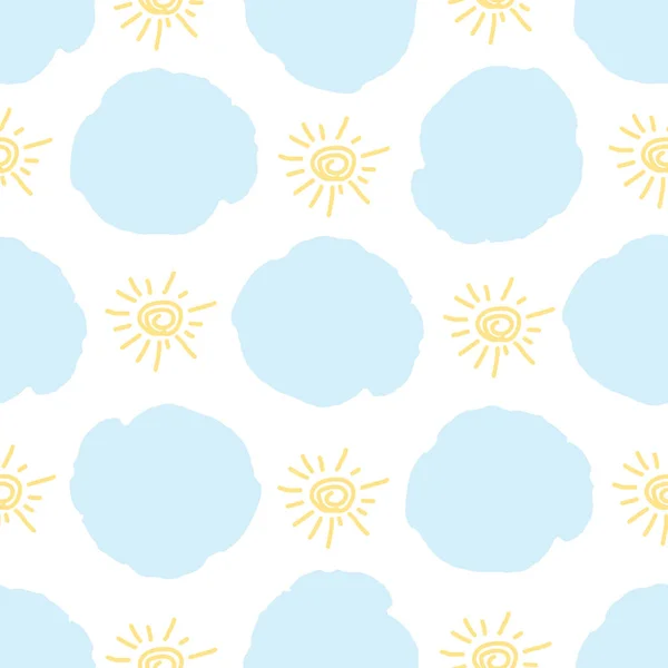 Seamless mönster från gula solen och blå moln. Färgglada b — Stock vektor