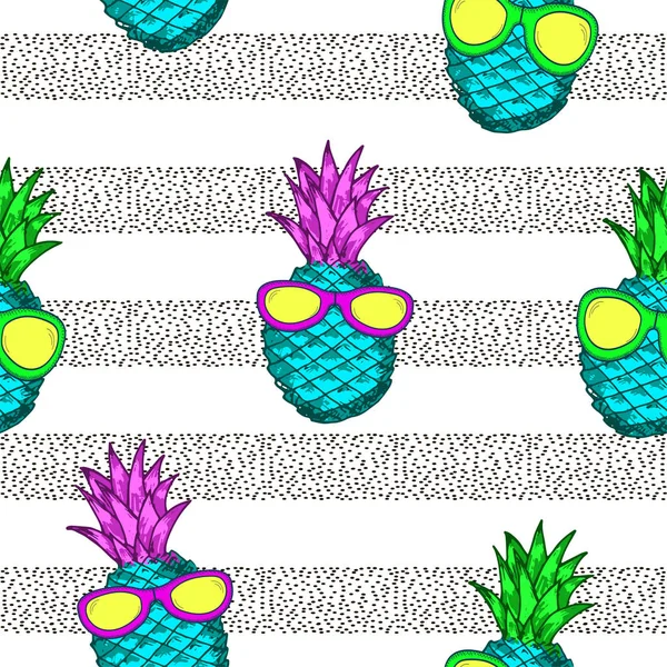 Modèle sans couture avec ananas colorés avec sunglassess et b — Image vectorielle