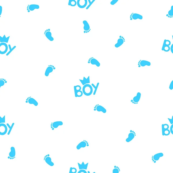 Seamless pattern with word boy, crowns and footprint. — Stock Vector